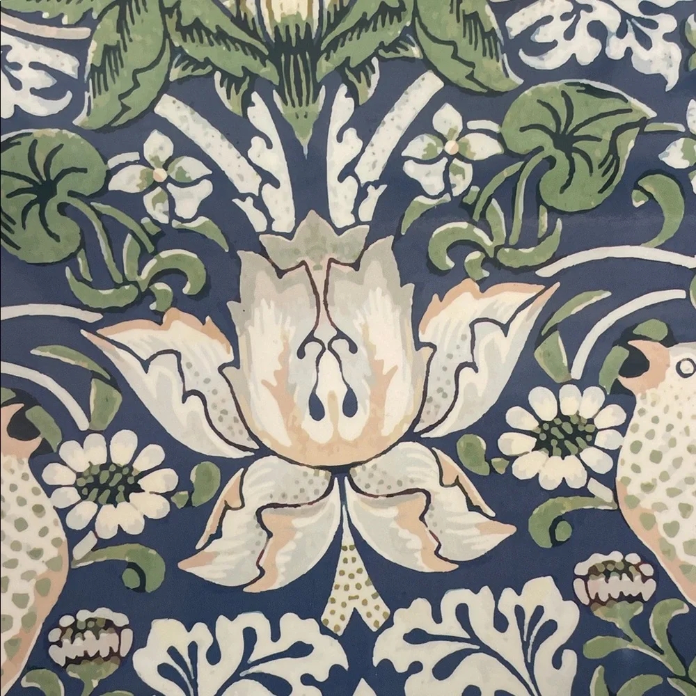 Decorative Bird & Floral Serving Tray in Blue and Green with Gold Trim